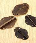 Antique Bronze Cabinet Hinges Set shown in small 46x34mm and large 56x42mm sizes for vintage furniture and boxes.