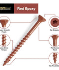 3 Inch Epoxy Coated Exterior Wood And Fence Screws Size 10 By 3 Torx Drive Self Drilling Point Coarse Thread Outdoor Rust Resistant Decking Screws Red