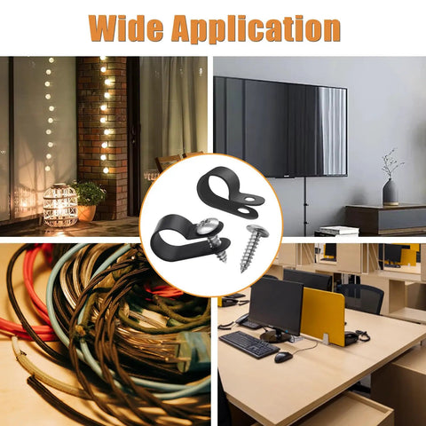 R Type Nylon Cable Clips Kit With Screws 222Pcs, montage of indoor and outdoor cable management applications