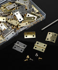 Complete Mini Brass Folding Hinge Set With Screwdriver And 240 Screws 120 Gold And 120 Silver For Wooden Boxes Jewelry Boxes