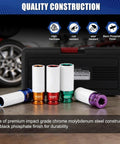Half Inch Drive Wheel Protector Deep Impact Socket Set Seven Piece Ultra Thin Wall 6 Point Metric Kit With Color Coded Lug Nut