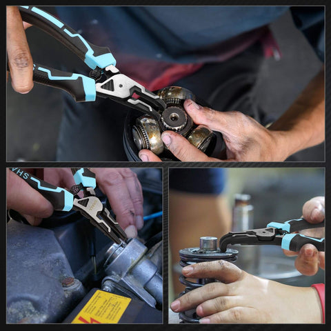4-Piece Heavy Duty Snap Ring Pliers Set For 7 Inch Internal And External Circlip Pliers With 5/64 Inch Tip in use removing circlips.