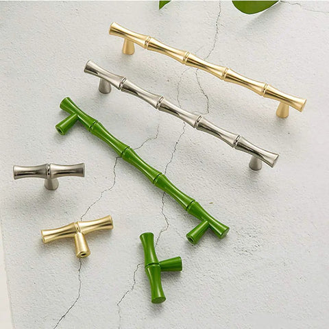 Dope Bamboo Shape Zinc Alloy Cabinet Knob Set 6 Pack Single Hole Golden Finish Built Tough For Dresser Drawer Cupboard Door Pulls With Smooth Edges Easy Install Classic Hardware Upgrade, green and gold