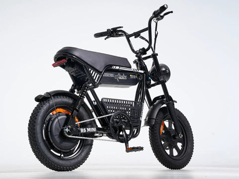 R6mini 1000W Fat Tire Ebike With 30 Mile Range And 20 MPH Top Speed For Cruisin black 16x4.0 inch tires side view
