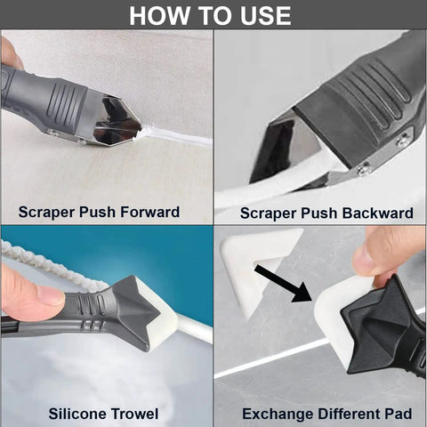 All In One Silicone Caulking Tool Kit With Stainless Steel Head Grout Remover And Sealant Applicator usage steps