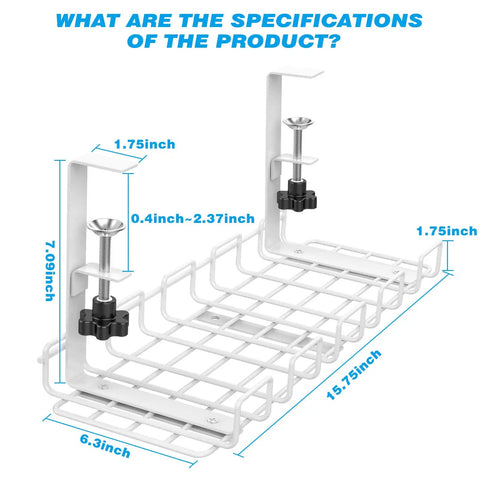 Under Desk Cable Tray Organizer With Clamp On Mount White Mesh Cable Management Tray For Desk 15.75 Inch Long By 6.3 Inch
