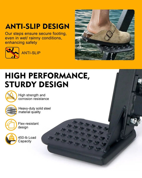 Heavy Duty Boat Trailer Steps Rock Solid Steel Tongue Access For Three By Three Or Four By Four Sizes textured non-slip step with anti-slip design.