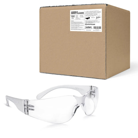 Top Shelf Hex Shank Drill Bit Combo Paired With Clear Impact Resistant Safety Glasses Bulk Quick Change Bits For Power Tools And Drivers Jobsite Ready To Roll with clear safety glasses next to bulk pack.