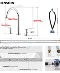 Dimensions and installation details for High Arc 2-Handle Widespread Roman Tub Faucet With Valve And Supply Lines Chrome Finish Demeter 1436201