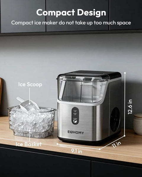 Countertop Nugget Ice Maker With Self Cleaning And Ice Scoop Pebble Ice Machine Delivers Soft Chewable Ice In About 7 Minutes