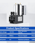 12V DC Mini Vacuum Pump Featuring Dead Quiet Diaphragm Design and Integrated Suction Holder for aquariums, coffee makers, and projects.