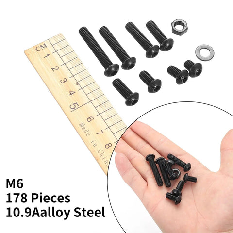 Heavy Duty 178 Piece M6 Screws And Nuts Set With Hex Socket Button Head Cap Screws Metric Bolts Nuts And Spanner Included Durable Carbon Steel Hardware Kit For Home Garage And DIY Projects