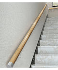 Dead Simple Install With Kickass Grip Premium Non Slip Solid Wood Wall Mount Shelf Bracket Kit Featuring Round Indoor Wooden Supports For Versatile Home Makeover 400cm wooden handrail installed on wall near marble stairs.
