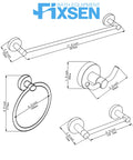 Technical drawings of the Matte Black 4-Piece Bathroom Hardware Set With An 18-Inch Towel Bar Towel Ring Toilet Paper Holder And Double Towel Hooks Built To Last From Stainless Steel And Zinc Alloy For Wall Mounted Rustproof Durability And Easy Install