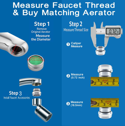 Durable Brass Faucet Aerator Adapter For A Quick M18.5 Male To M22 Kitchen Sink Swap With Scratch Resistant Chrome Finish step-by-step measuring guide.