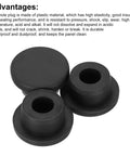 Three Pack T Shaped Silicone Plugs 20mm Diameter Snap In Hole Seal Covers Black Round Rubber Stopper shown in side view