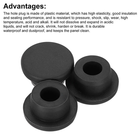 Three Pack T Shaped Silicone Plugs 20mm Diameter Snap In Hole Seal Covers Black Round Rubber Stopper shown in side view