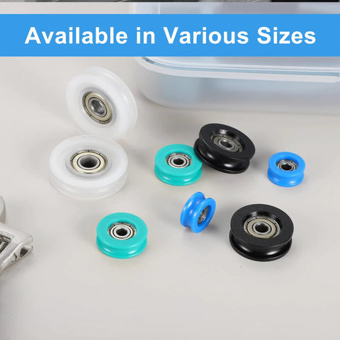 24 Pack Kickass Nylon U Groove Guide Bearings 6X11X31MM Black Plastic Linear Rollers For Smooth Conveyor Pulleys And Heavy Automation Rig Setup With Dope Precision And Sleek Rolling Action in various colors including white, blue, black, and teal.
