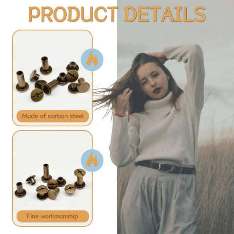 115 Piece Chicago Screws Leather Rivet Kit With M5x4 M5x5 M5x6 M5x8 M5x10 M5x12 M5x15 And M4x3 M4x4 M4x5 Bronze Brass Rivets