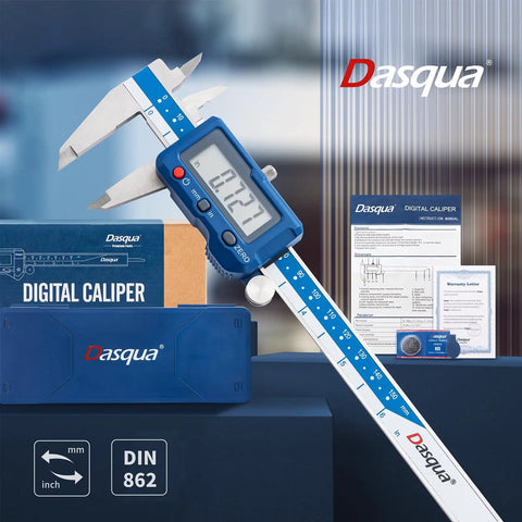 6 Inch Digital Caliper Stainless Steel Precision Measuring Tool With Advanced Dual Chip Large LCD Display 0.0005 Inch 0.01 mm Resolution And 0.001 Inch 0.02 mm Accuracy One Button Inch Millimeter Unit Switch Handy Workhorse Caliper in blue case