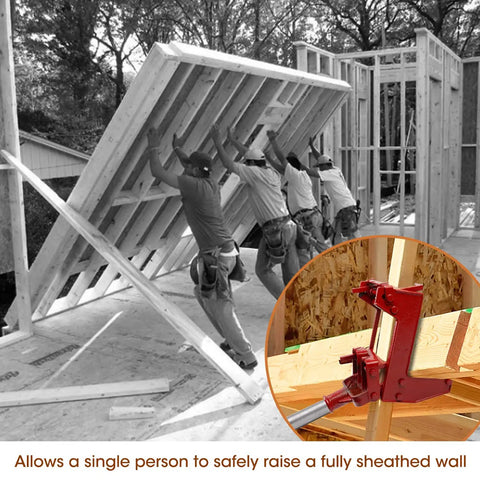 Heavy Duty Malleable Iron Wall Jack For Lifting Walls Beams And Decks With 1000 Lbs Capacity Red Pack Of 1 in use on construction site