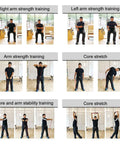 Man demonstrating exercises with Golf Swing Training Resistance Band Set for Home Practice, including arm and core positions.
