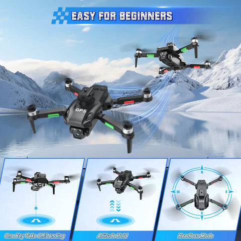 Flying GPS Drone With Camera For Beginners, Dual Camera FPV Quadcopter Over Snowy Mountain, Real Time FPV Streaming HD Video