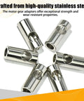 Six stainless steel motor gear adapter sleeves arranged in a circle, 3.175–5mm bore for RC cars