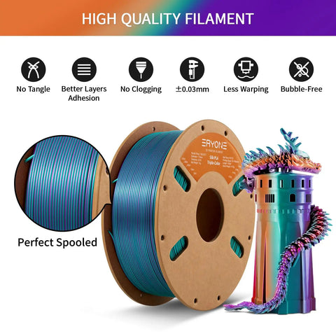 Tri Color Silk PLA Filament For 3d Printers, 1.75Mm Diameter Plus Or Minus Point Zero Three Tolerance, 1Kg Cardboard Spool, Purple And Blue Hues That Will Hit So Hard For Your Next Big 3D Printing Project