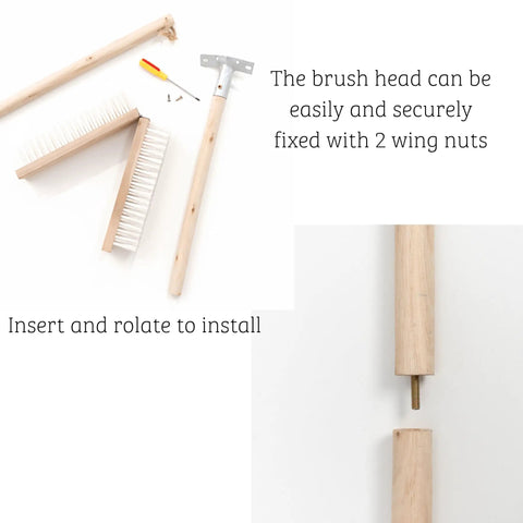 Heavy Duty Push Broom With Rock Solid Four Layer Stiff Plastic Bristles And A Beefy Wooden Handle for assembly components and installation guide.
