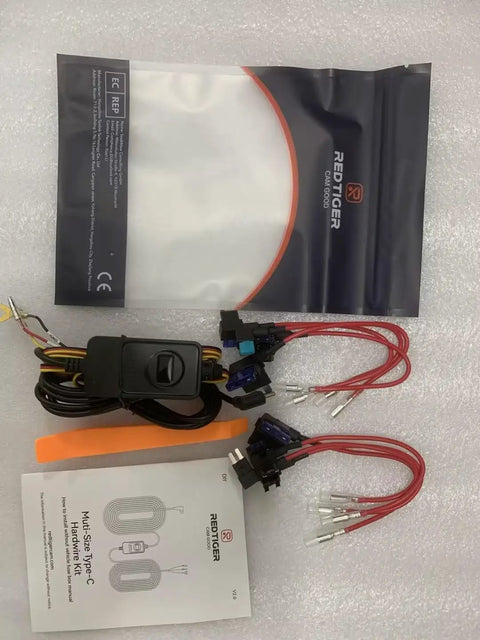 Hardwire Dash Cam Kit With USB C Port And Car Charger Cable 12V To 24V In 5V Output Fuse Kit With Four Fuses Low Voltage Protection
