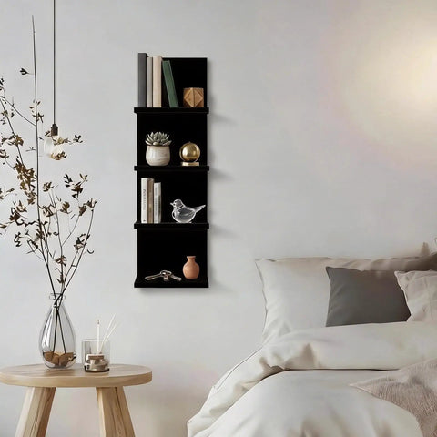 Upgrade Your Walls No Fuss Needed, Four Tier Black Corner Shelves For Room And Kitchen Decor, Vertical Floating Display Rack For Makeup Perfume And Plants, Solid Floor Space Savior With Sleek Finish