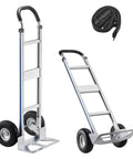 Heavy Duty Aluminum Hand Truck Dolly with non slip wheels and handle, 500 lb capacity, includes tie down strap for moving