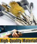 Eight Piece Bore Brush Set For Drills With 304 Stainless Steel And Brass Brushes One Quarter Inch Hex Shanks Fits Three Eighths Inch