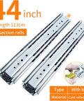 Built Tough Three Fold Full Extension Drawer Slides With Lock Mechanism One Pair Heavy Duty Cabinet Hardware For Smooth Glide No Sweat Industrial Install, 44 inch cold rolled steel rails with locking mechanism.