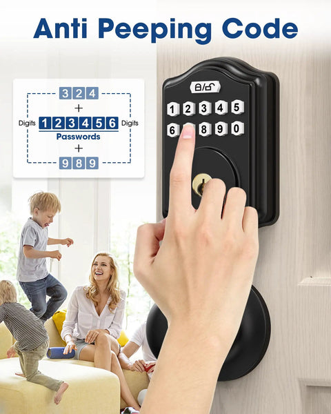 Keyless Entry Door Lock Set For Home, Front Door Lock With Knob, Electronic Keypad Lock, 300 User Codes, Auto Lock Deadbolt, Black