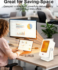 Portable Indoor Space Heater That Heats Up Fast With 2 Second Rapid Heat From PTC Ceramic Tech 60 Degree Adjustable Angle Lightweight Personal Heater For Home Office Room Quiet Small Electric Heater White on desk in office setting.