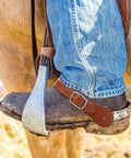Premium Leather Spur Straps For Horse Riding on boot, adjustable retro western style with six holes, aluminum buckles, 2 pack