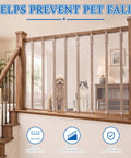 Gotta Keep Your Little Ones Safe With This Hella Clear Banister Guard And Pet Barrier For Balconies Stairs And Windows 16 Mil Thick transparent mesh blocking gaps with pets visible.