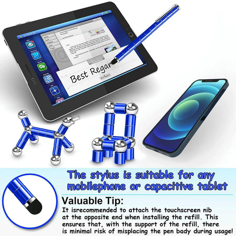 Magnetic blue fidget pen for stress relief used as a stylus with tablet and phone, ADHD calming gadget for teens and adults.