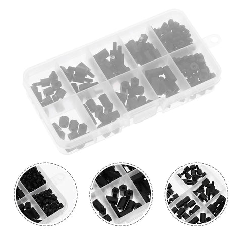 180 Pcs Nylon Screw Nut Kit with Hex Nylon Spacers and Standoffs, Industrial Fastener Assortment in transparent box for PCB mounting