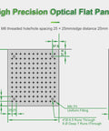 High Accuracy Optical Breadboard Plate With M6 Tapped Holes 150 X 150 mm 13 mm Thick Black Anodized Aluminum 6061 Precision 25 mm Grid Rugged Yet Precise For Optical Experiments Lab Workbenches And Tabletop Setups, showing diagram with M6 hole spacing details and side view showing 13 mm thickness.