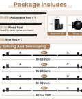 No Drill Curtain Rod With Adhesive And Pin Nail Mount For Renters Renter Friendly Minimal Wall Damage Black Five Eighths Inch Diameter Adjustable Curtain Rod Fits Windows 28 To 48 Inches package contents including rods and brackets.