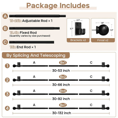 No Drill Curtain Rod With Adhesive And Pin Nail Mount For Renters Renter Friendly Minimal Wall Damage Black Five Eighths Inch Diameter Adjustable Curtain Rod Fits Windows 28 To 48 Inches package contents including rods and brackets.