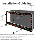 Cherry Themed Aluminum License Plate Frame With Anti Slip Breathable Steering Wheel Cover Dope Little Red Cherries Look Includes Screws Fasteners Caps For Cars Trucks SUVs Minivans Easy Install For Men And Women installation guide with labeled parts