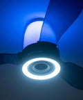 48 Inch Smart Ceiling Fans with Lights and Remote/ App, 2.1 Speaker System with blue light and sleek design.