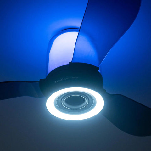 48 Inch Smart Ceiling Fans with Lights and Remote/ App, 2.1 Speaker System with blue light and sleek design.