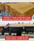10 X 12 Tan Canvas Tarp With 12 Oz Heavy Duty Water Resistant Polyester covering construction materials and shop roof