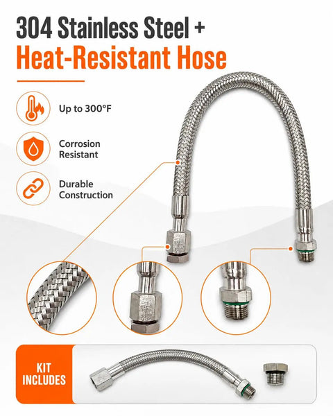 Heavy Duty 3/8 Inch NPT Engine Oil Drain Hose Kit With 18 Inch Extension For Easy Fluid Transfer During Quick Car Maintenance And Routine Service Sessions, 304 stainless steel hose