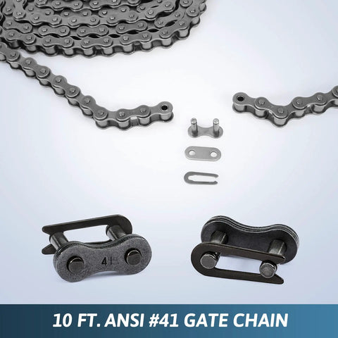 Heavy Duty Number 41 Roller Chain, 10 Foot Gate Opener Chain Extension, Tough Carbon Steel Chain for various machinery